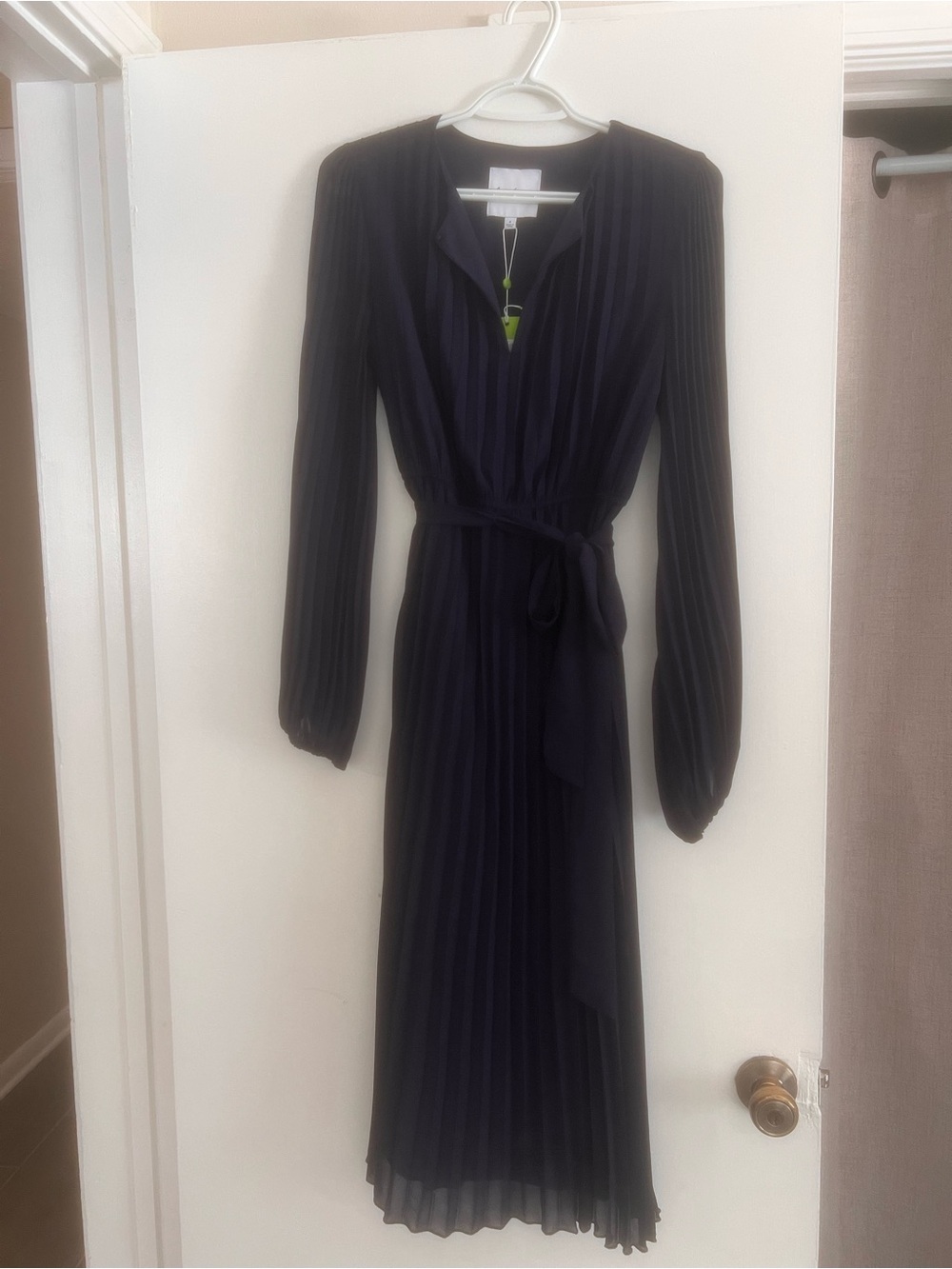 Sam Edelman Navy Long-Sleeve Pleated Wrap Midi Dress